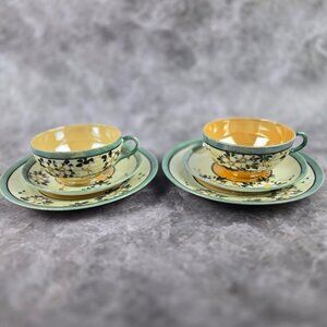 Vintage TT Double Diamond Takito Japanese Lusterware 6 Piece Set Tea Cup Plates